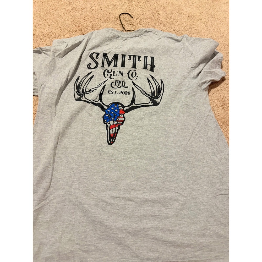 Smith Firearm Co LTD Mens Graphic T-Shirt Gray Deer Skull American Flag Large